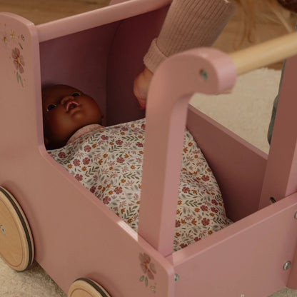 Wooden Doll Pram with Textiles - Pink
