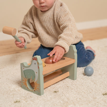 Little Dutch Little Farm Kids Wooden Pounding Bench with Rolling Balls Toy