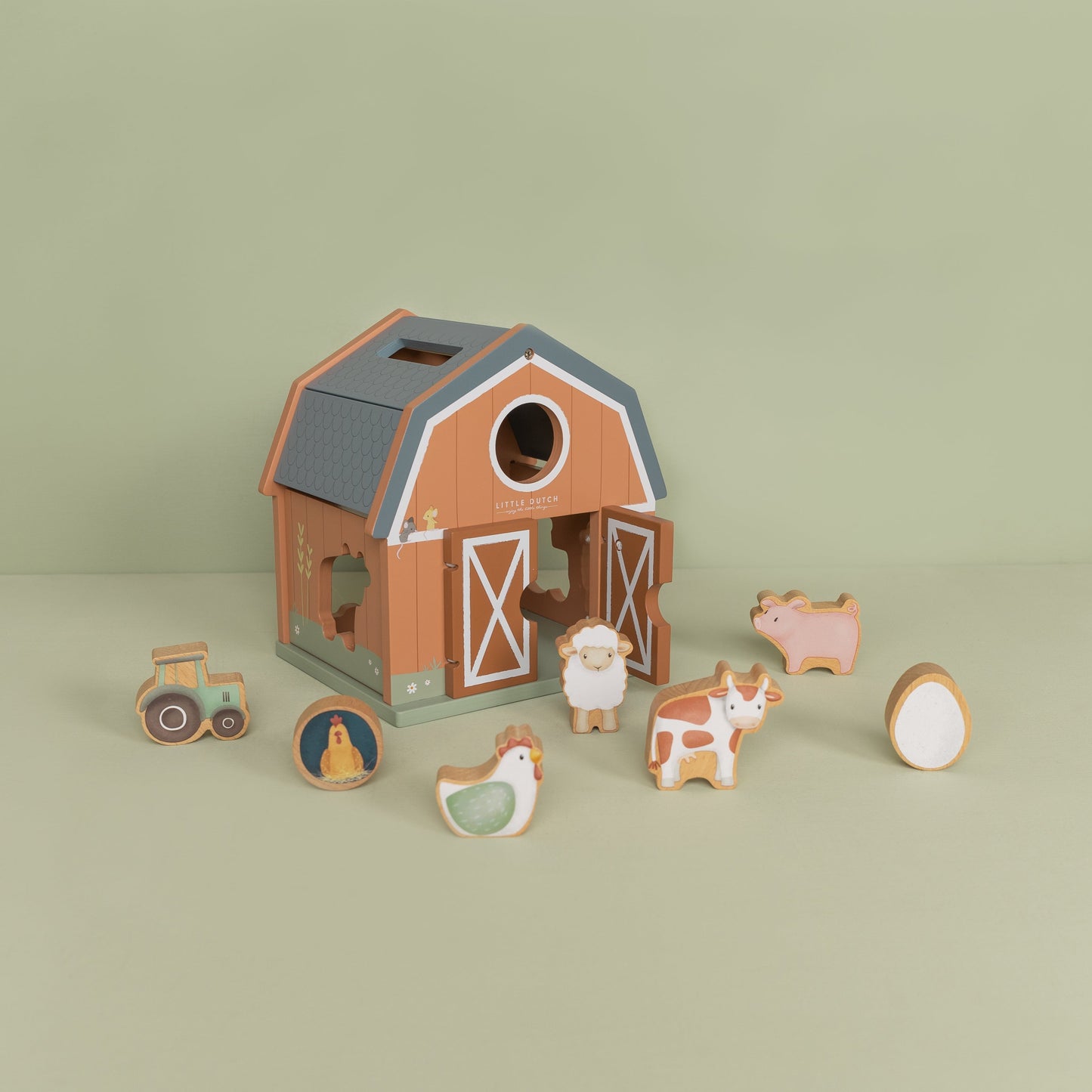 Little Dutch Little Farm Wooden Shape Sorter Barn Toy