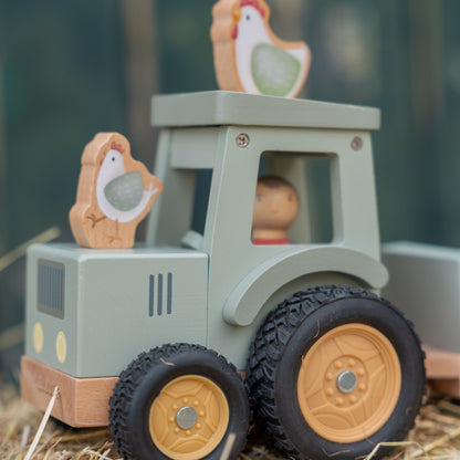 Little Dutch Little Farm Tractor With Trailer Wooden Baby Toy