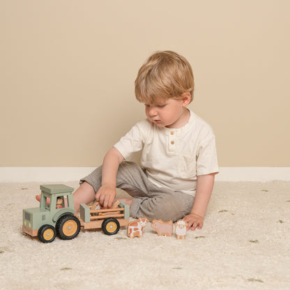 Little Dutch Little Farm Tractor With Trailer Wooden Baby Toy