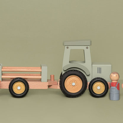 Little Dutch Little Farm Tractor With Trailer Wooden Baby Toy