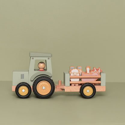 Little Dutch Little Farm Tractor With Trailer Wooden Baby Toy