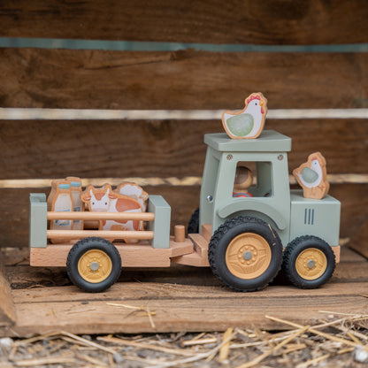 Little Dutch Little Farm Tractor With Trailer Wooden Baby Toy