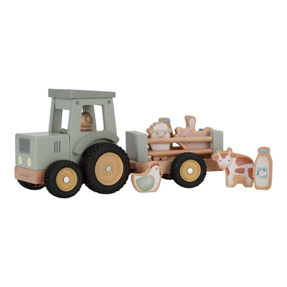 Little Dutch Little Farm Tractor With Trailer Wooden Baby Toy