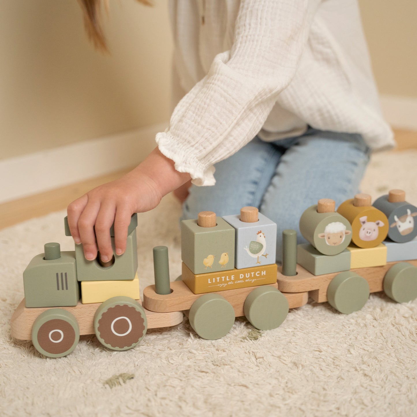 Little Dutch Little Farm Wooden Stacking Train Tractor Baby Toy