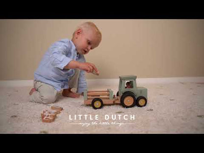 Little Dutch Little Farm Tractor With Trailer Wooden Baby Toy