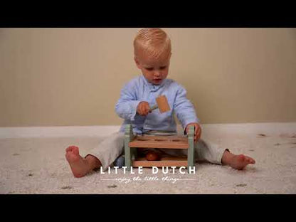 Little Dutch Little Farm Kids Wooden Pounding Bench with Rolling Balls Toy